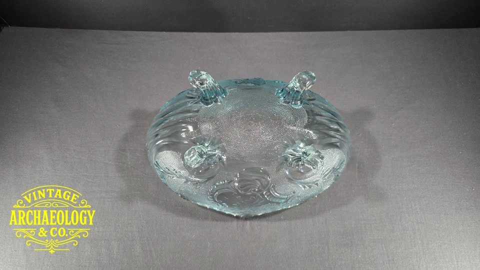 Light Blue Pressed Glass Footed Bowl - Lombardi Pattern by Jeann - photo 4