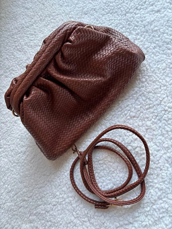 Madison West Woven Hobo Clutch Bag Detachable Strap - Brown