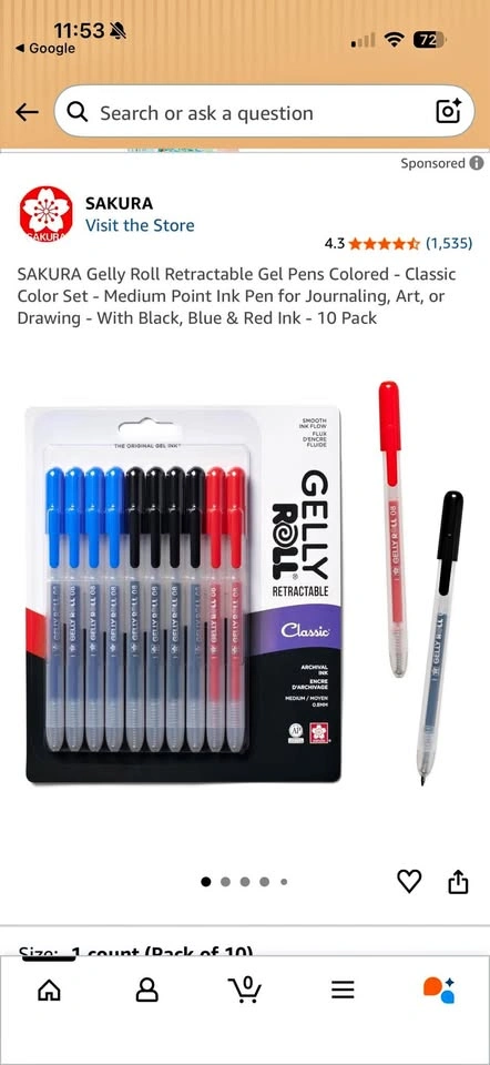 Sakura Gelly Roll Retractable Gel Pens 10 Pack
