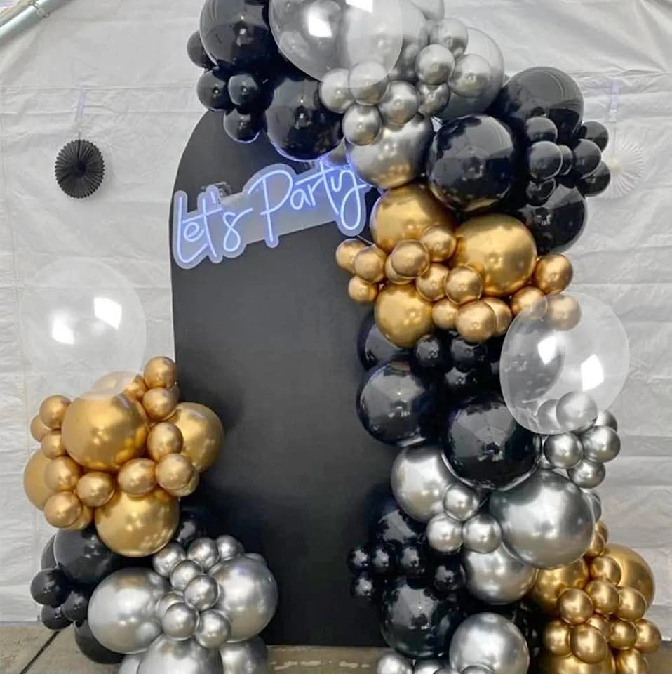 Black Gold Silver Balloon Garland Arch Kit Party Decor