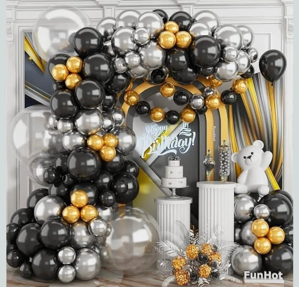 Black Gold Silver Balloon Garland Arch Kit Party Decor - photo 2