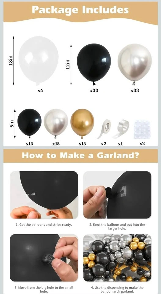 Black Gold Silver Balloon Garland Arch Kit Party Decor - photo 3