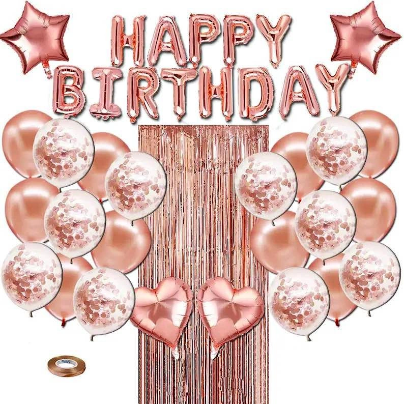 Rose Gold Happy Birthday Balloon & Decor Set