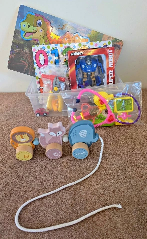 Kids Toy Bundle: Puzzles, Doctor Kit, Tools, Car, Robot, Figures