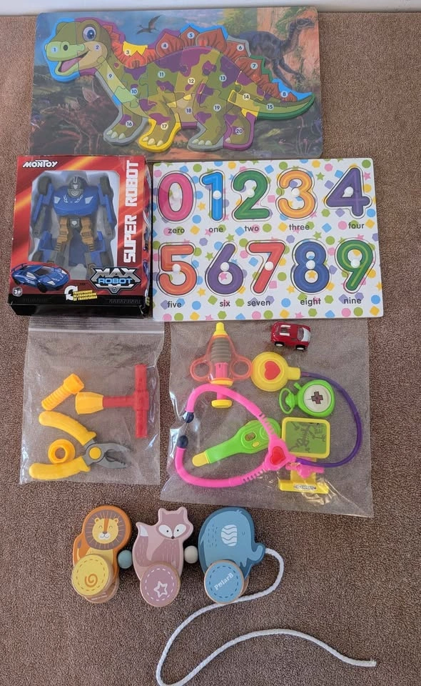 Kids Toy Bundle: Puzzles, Doctor Kit, Tools, Car, Robot, Figures - photo 2
