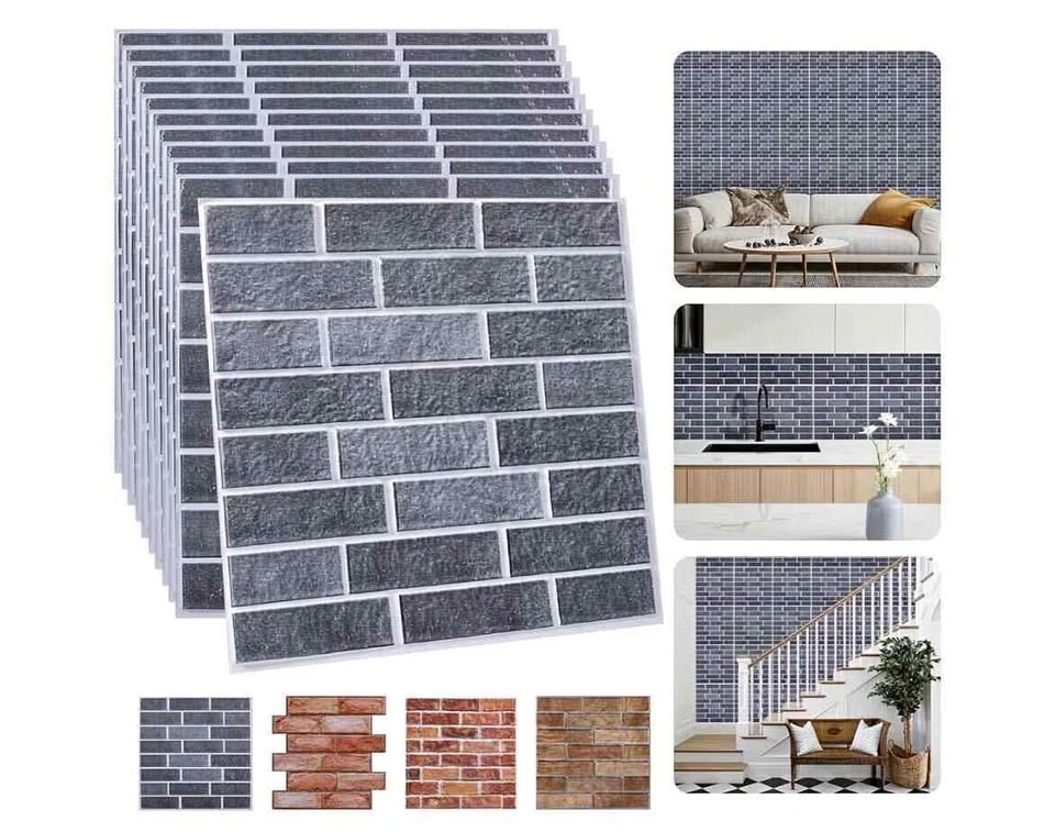 Gray 3D Faux Brick Wall Panels - 10 Pack