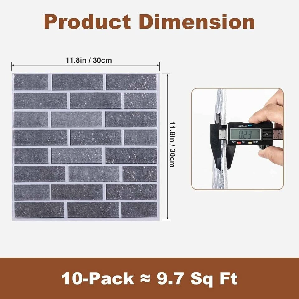 Gray 3D Faux Brick Wall Panels - 10 Pack - photo 2