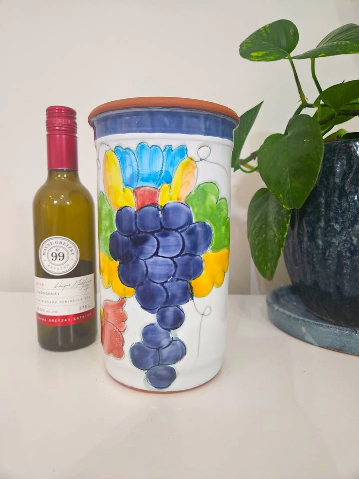 Vintage Hand-Painted Portuguese Wine Chiller / Utensil Holder /