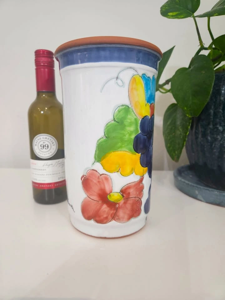 Vintage Hand-Painted Portuguese Wine Chiller / Utensil Holder / - photo 4