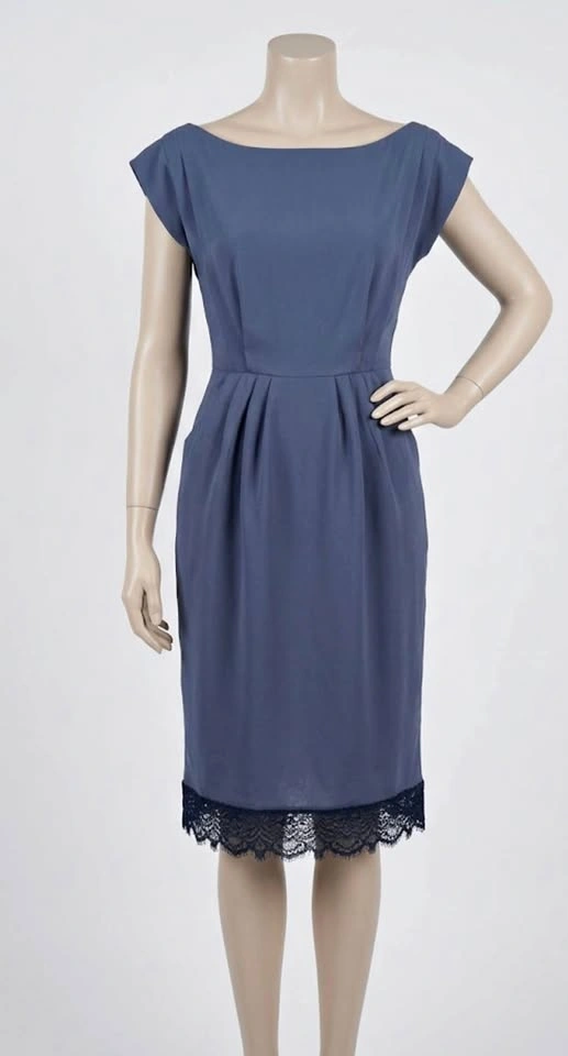 Blue Cap Sleeve Dress with Lace Trim - Med fits Small