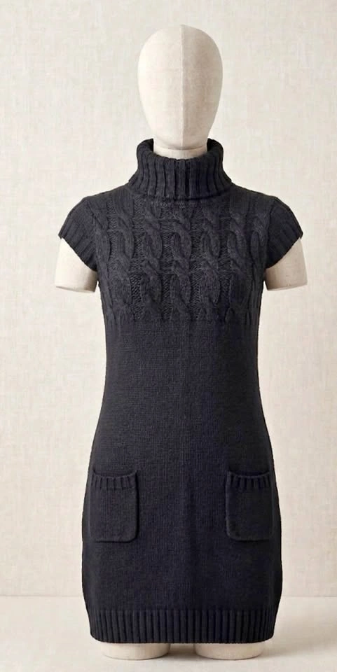 Women's Black Turtleneck Cable Knit Sweater dress XS