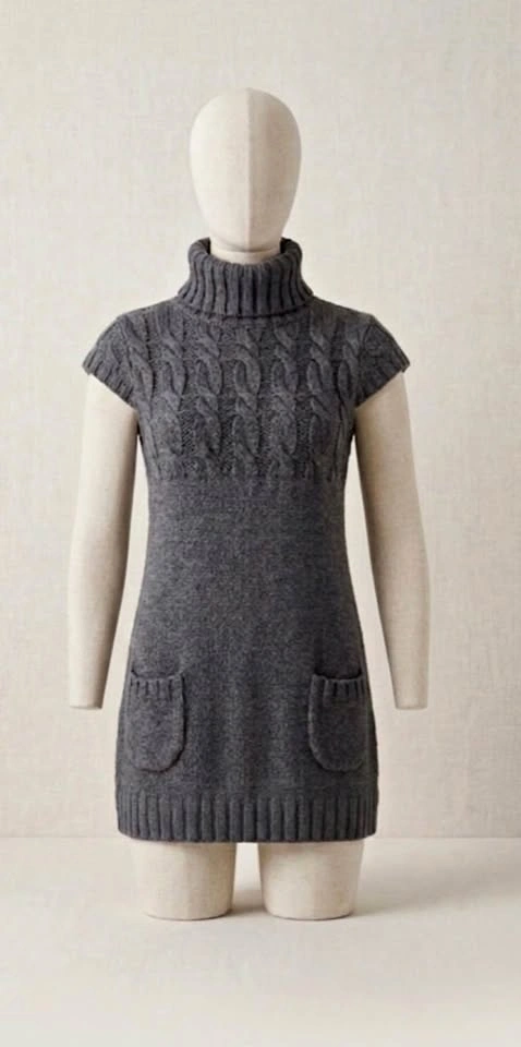 Grey Turtleneck Sweater Top with Pockets XS