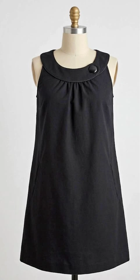 Black Wool Blend Mini Sleeveless Dress with Button Detail - Smal