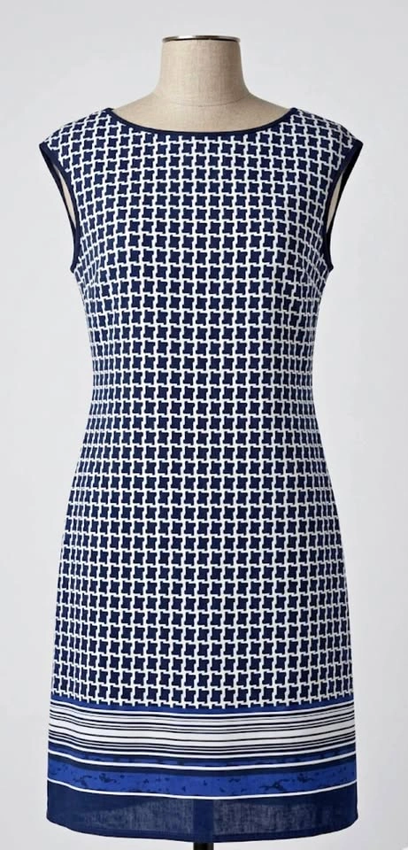 Navy and White Short Geometric Print Sleeveless XS