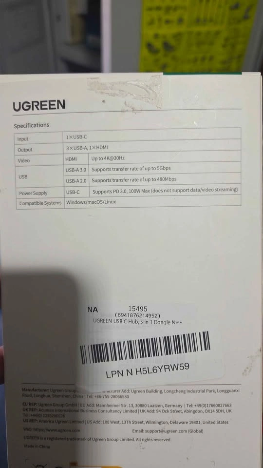 UGREEN 5-in-1 USB-C Hub Adapter 4K HDMI 100W PD - photo 2