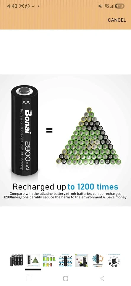 Bonai AA Rechargeable Batteries 2800 mah (8pk) - photo 2