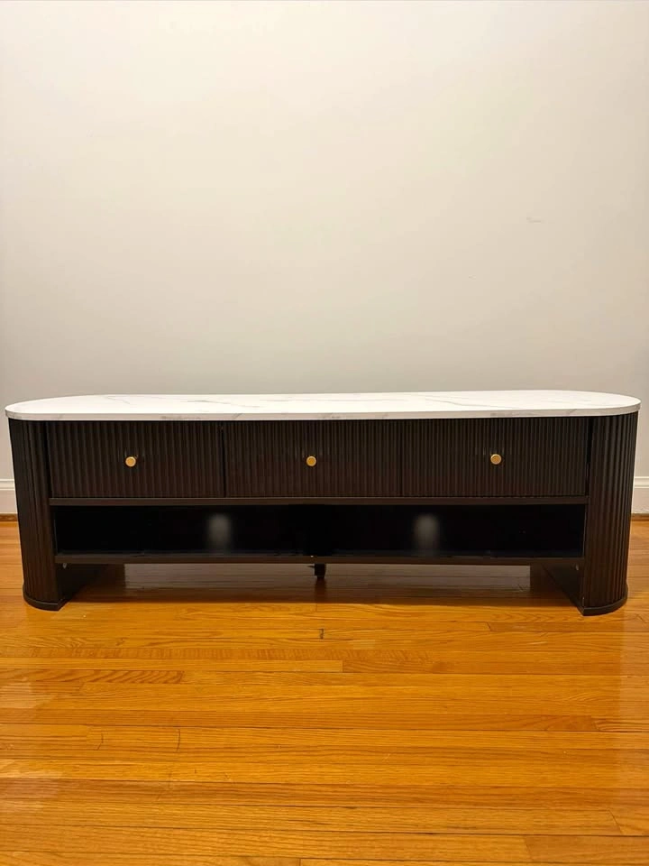 HOMCOM TV Stand with Storage, Marble-Effect Top, 3 Drawers