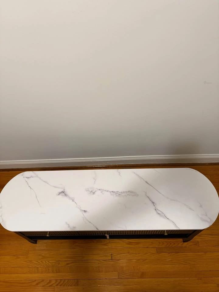 HOMCOM TV Stand with Storage, Marble-Effect Top, 3 Drawers - photo 2