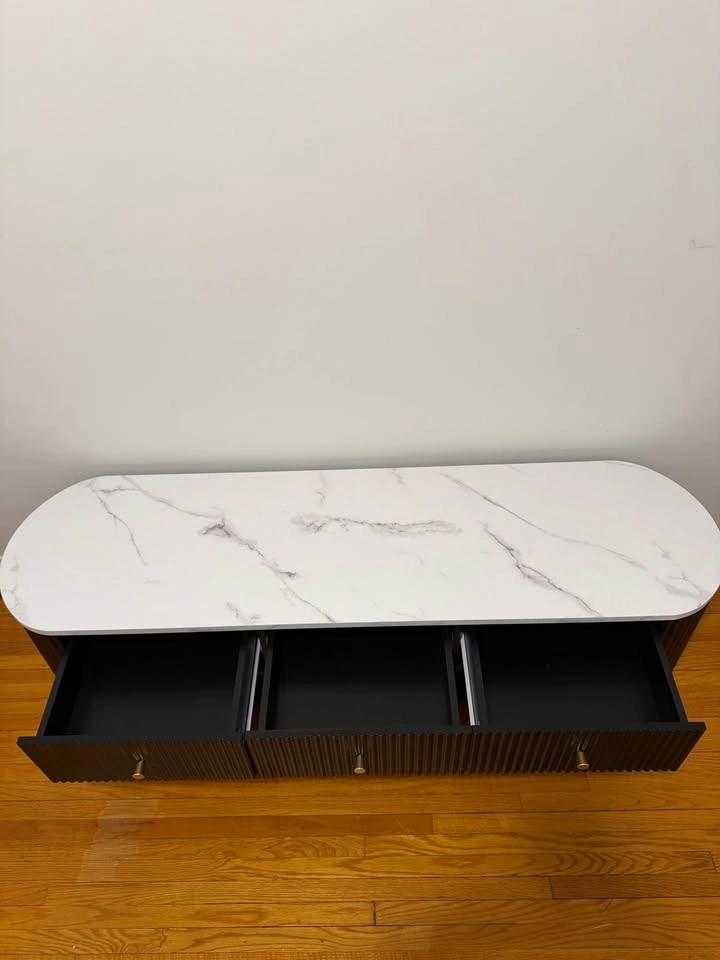 HOMCOM TV Stand with Storage, Marble-Effect Top, 3 Drawers - photo 3