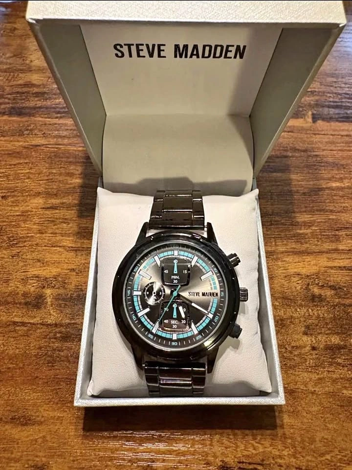 Steve Madden Men’s Chronograph Watch - Black & Teal - Brand New
