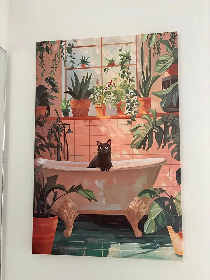 Canvas Wall Art (Cat/Botanical Illustration) – 60 x 40 cm