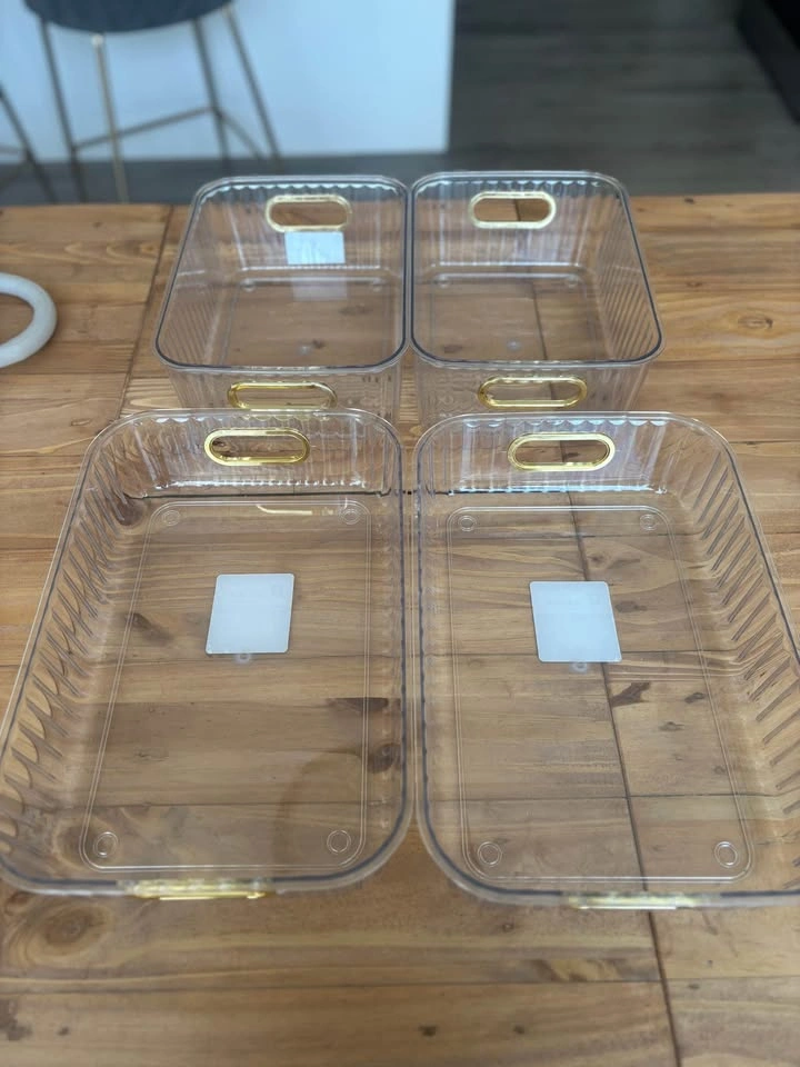 Set of 4 Clear Storage Baskets w/ Gold Handles - photo 2