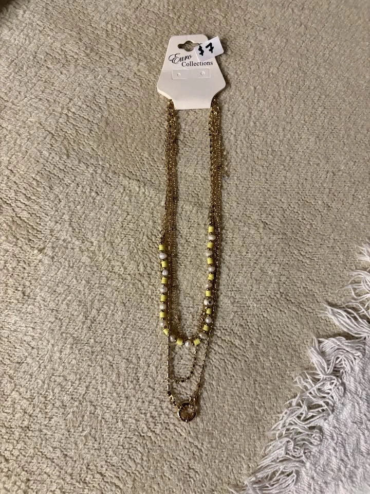 Layered Gold Necklace with Pearls and Yellow Beads - NEW - photo 2