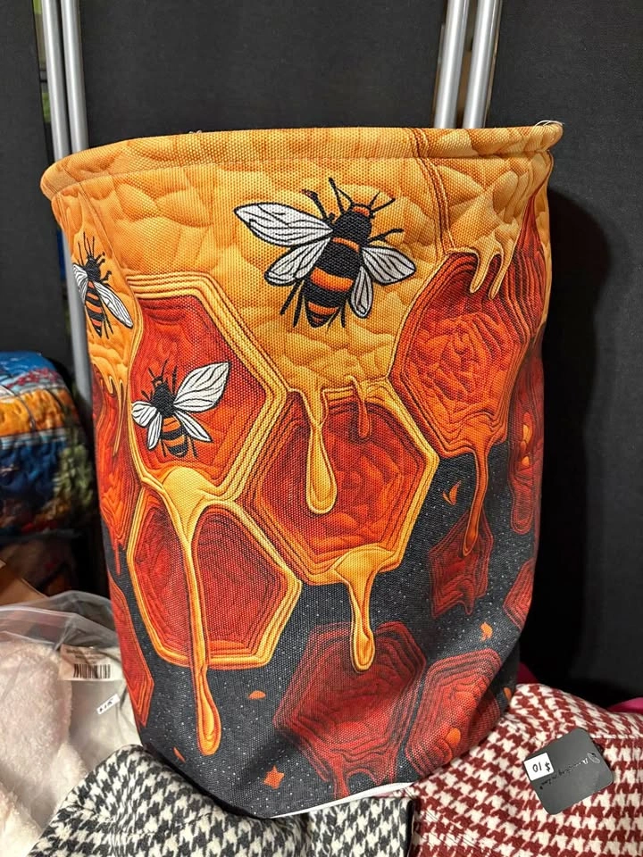 Honeybee & Honeycomb Fabric Storage Basket - NEW