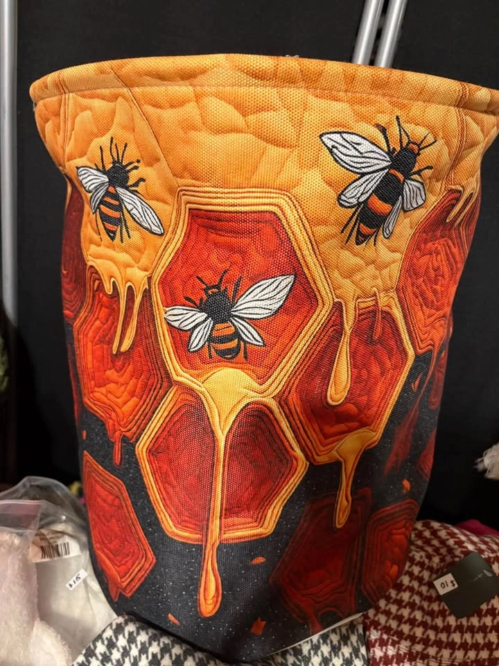 Honeybee & Honeycomb Fabric Storage Basket - NEW - photo 3