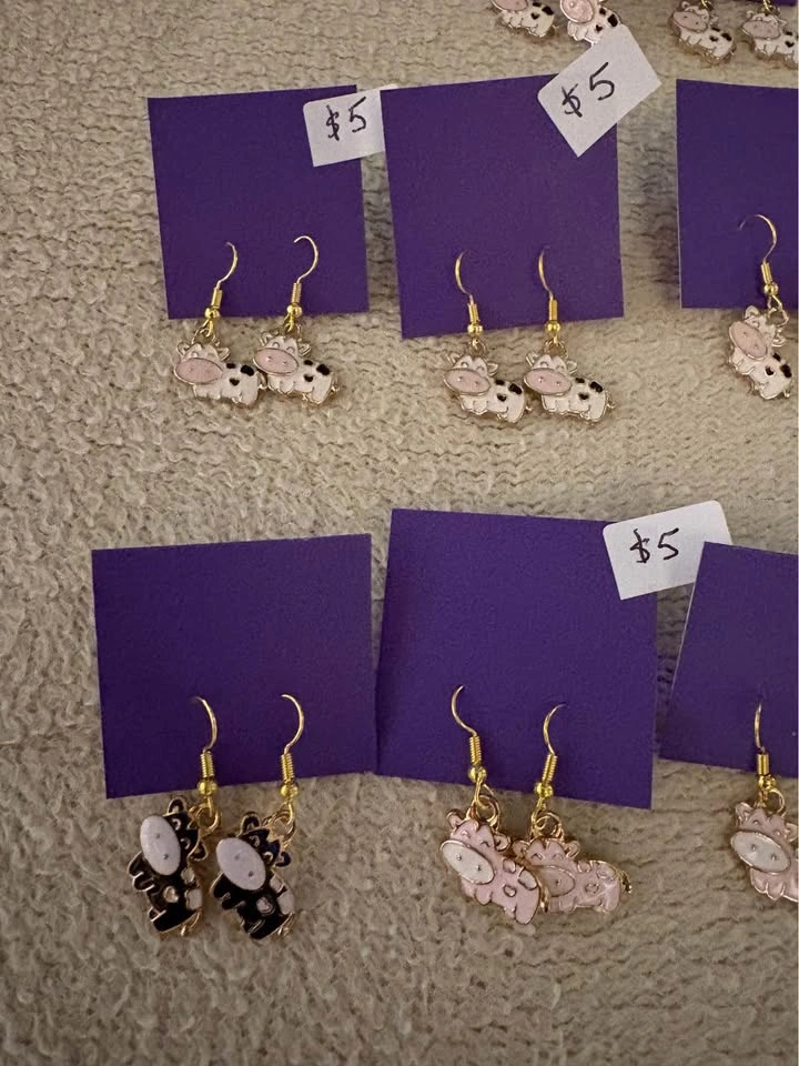 Cute Cow Dangle Earrings - $5 each - Black, Pink, White - photo 4