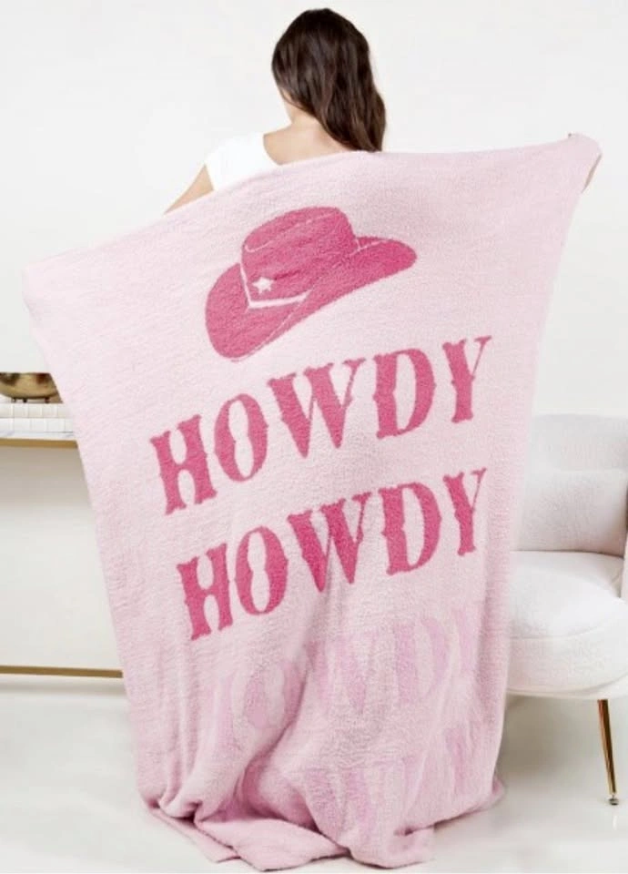 NEW Pink Howdy Cowboy Hat Blanket - New With Tags HIGH END PLUSH