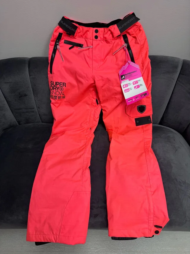 Superdry Women’s Snow Ski Pants Neon Coral Pink Small thumbnail