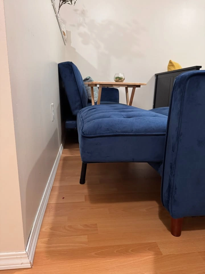 Navy Blue Velvet Sectional Sofa - photo 2
