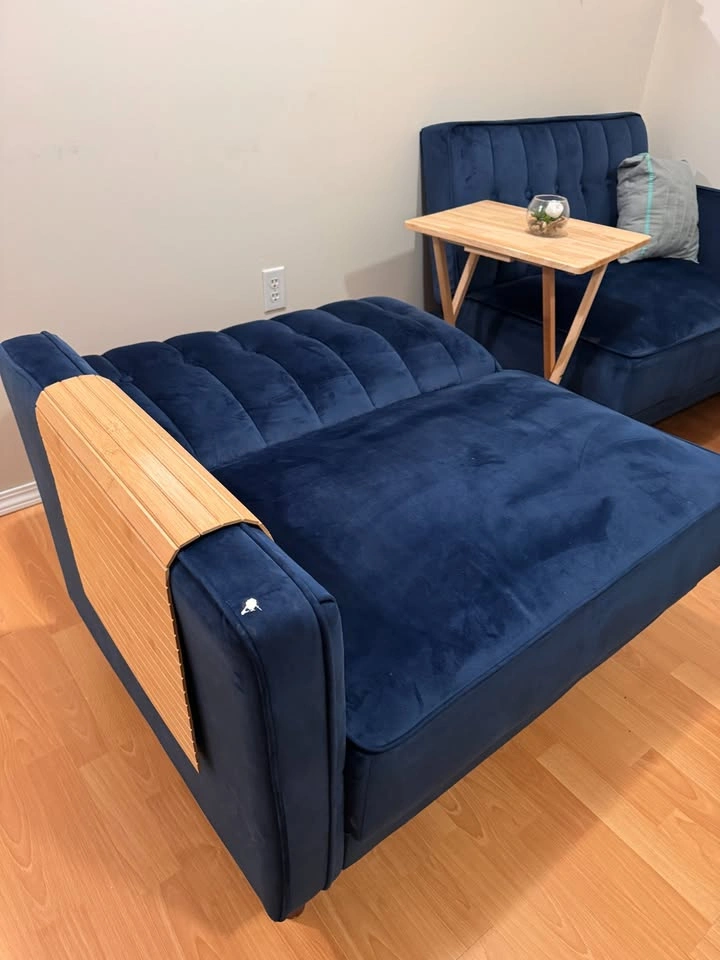 Navy Blue Velvet Sectional Sofa - photo 3