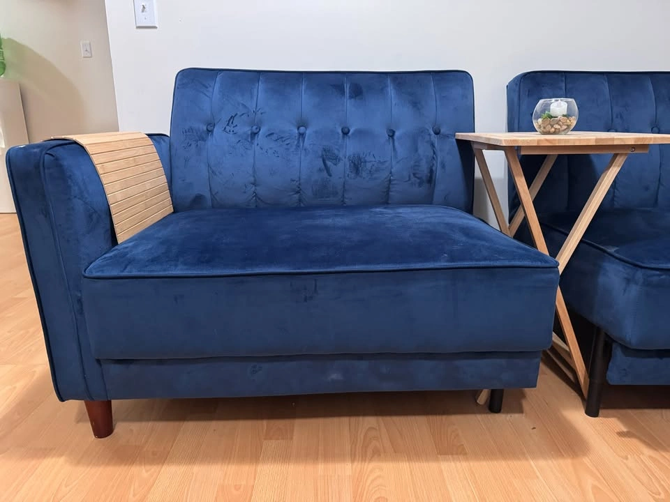 Navy Blue Velvet Sectional Sofa - photo 4