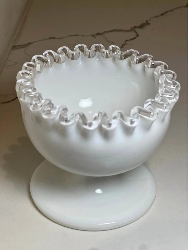 Fenton Silver Crest Milk Glass Ruffled Pedestal Bowl - photo 2