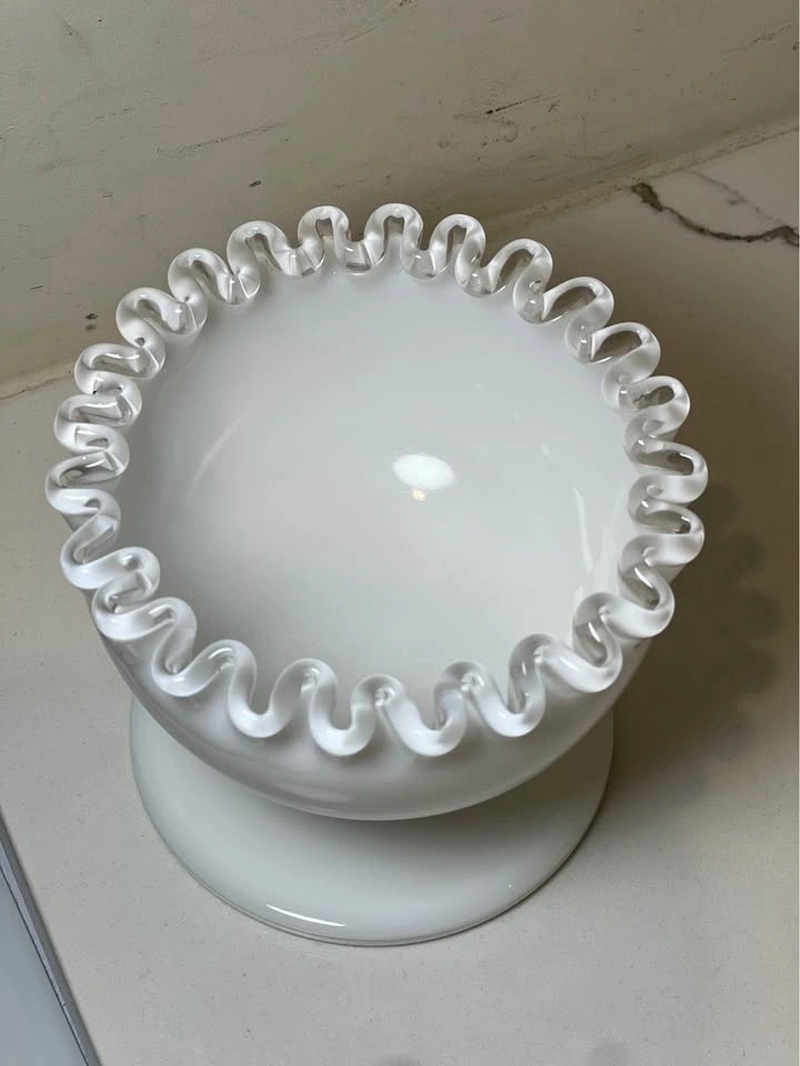 Fenton Silver Crest Milk Glass Ruffled Pedestal Bowl - photo 3