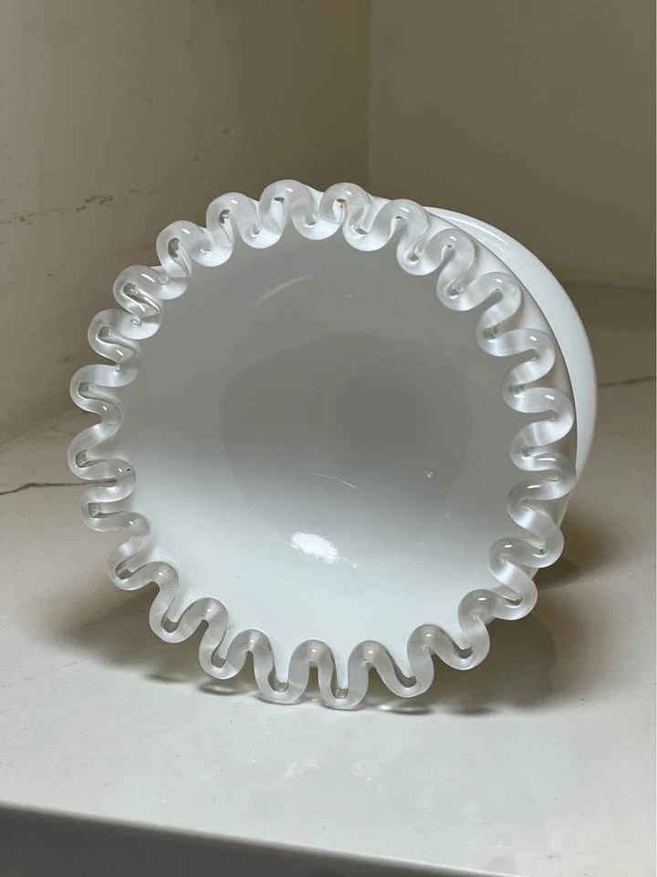 Fenton Silver Crest Milk Glass Ruffled Pedestal Bowl - photo 4