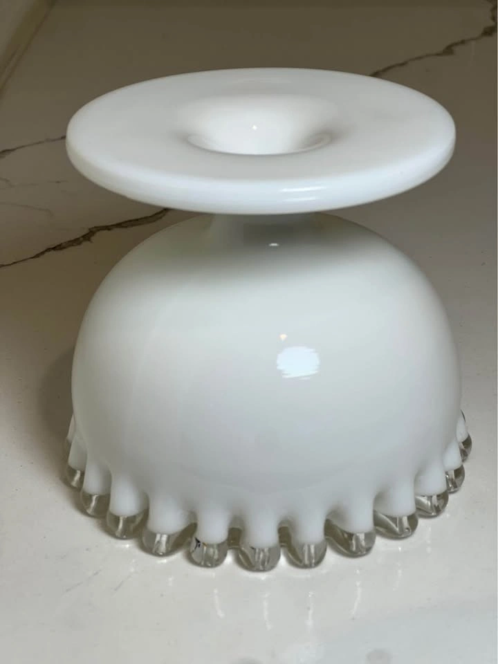 Fenton Silver Crest Milk Glass Ruffled Pedestal Bowl - photo 5