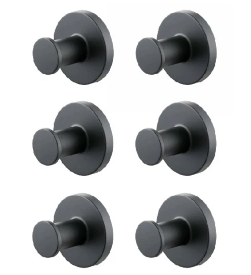 MAINSTAYS 6PK ROUND ROBE HOOKS - MATTE BLACK