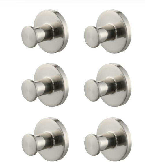 MAINSTAYS 6PK ROUND ROBE HOOKS - SATIN NICKEL