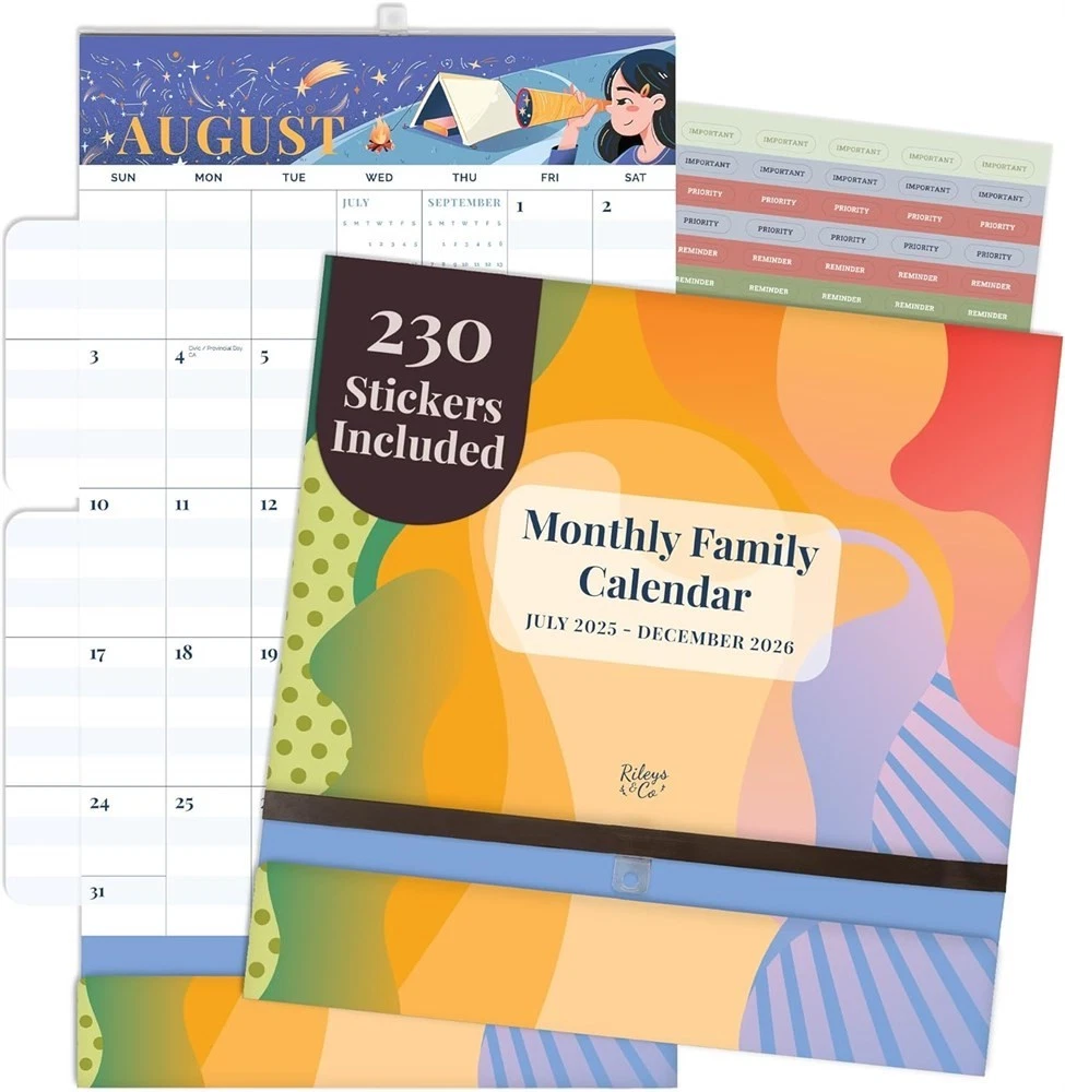 Rileys & Co. Family Organizer Calendar 12-Month, Stickers, Thru