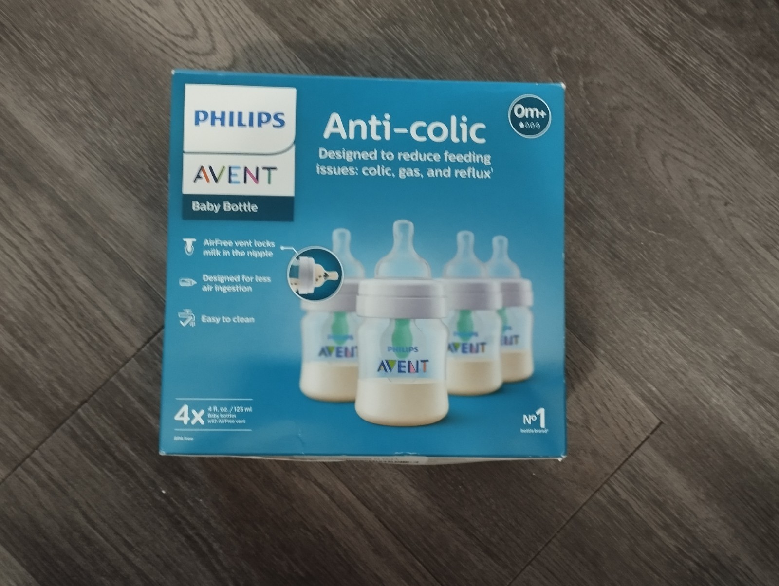 Philips Avent Anti-Colic Bottle with AirFree Vent, 4oz, Flow 1 0