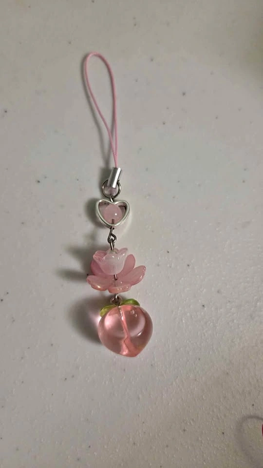 New! Handmade Peach & Flower Coquette Phone/Bag Charm