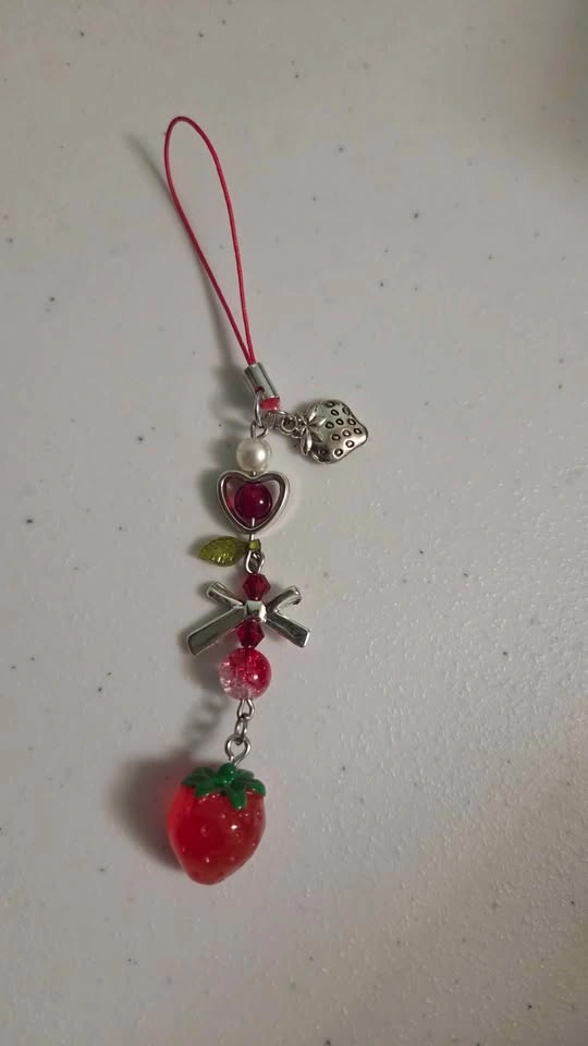 Handmade Strawberry & Heart Phone Charm / Bag Accessory - photo 2