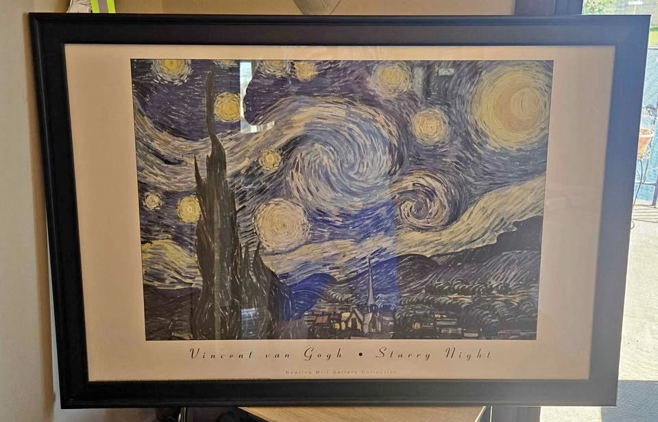 Starry Night Matted Museum Style Print - Black bevelled frame -
