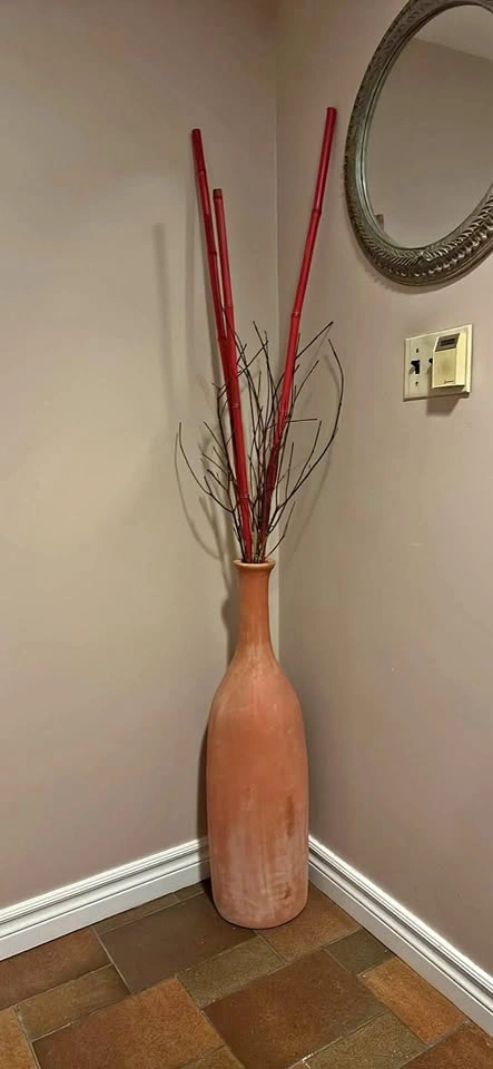 Tall Decorative Vase with Sticks and Bamboo
