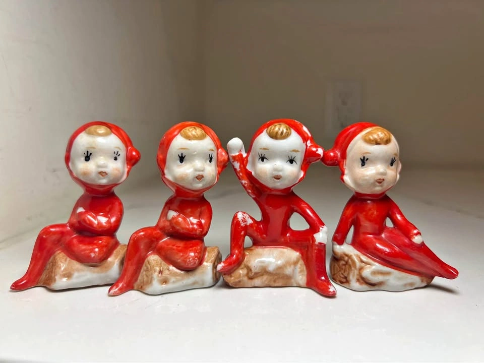 RARE Vintage 40s/50s JAPAN Ceramic Set Of 4 Pixie Elves