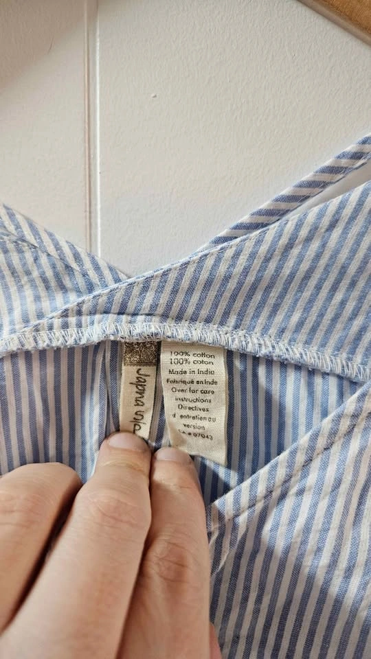 Japna Blue White Striped Blouse 3/4 Sleeve Criss-Cross Back - photo 3