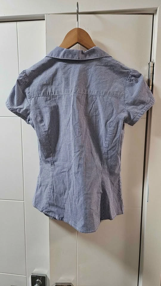 MNG BASICS blue white gingham short sleeve button up shirt size - photo 2
